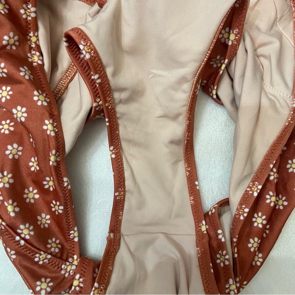 New! Victoria's Secret Swim Brown Daisy Plunge One Piece Swimsuit 3872 - Picture 4 of 8